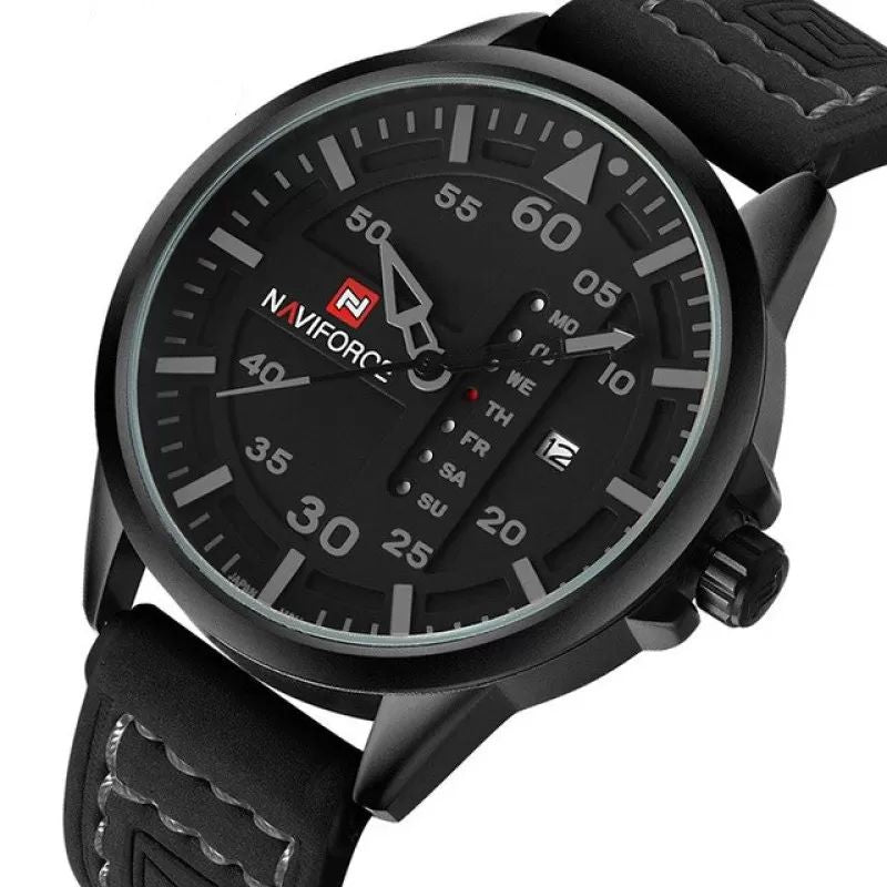 NAVIFORCE Waterproof Military Sport Quartz Men's Watches With Leather Strap grey
