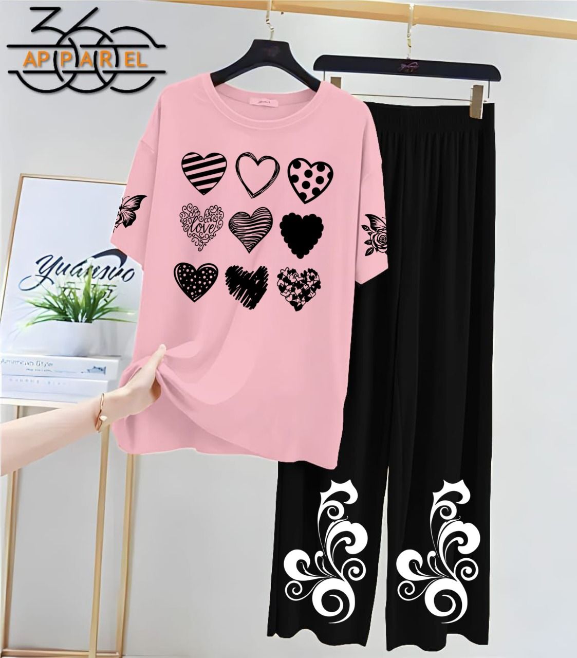 Pink & Black Women Printed Night Suit Fabric Jersey